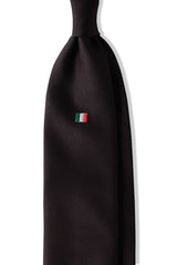 3-Fold Untipped Solid Black Repp Tie - Italia - Brunati Como