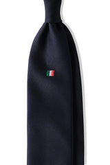 3-Fold Untipped Solid Navy Repp Tie - Italia - Brunati Como