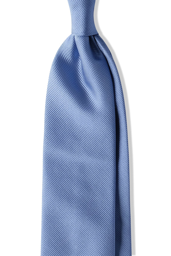 3-Fold Untipped Solid Repp Tie - Light Blue - Brunati Como