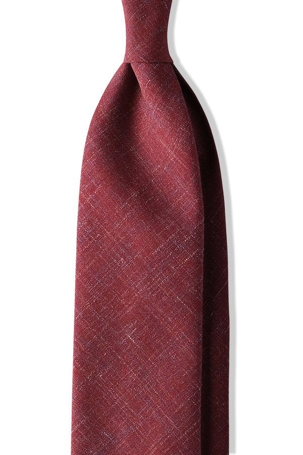 Handrolled Linen Cashmere Wool Tie - Red Melange - Brunati Como