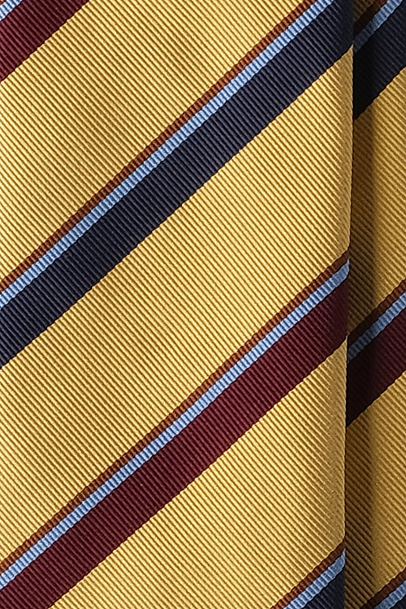 3-Fold Untipped Striped Silk Repp Tie - Golden Yellow / Burgundy / Navy / Brown / Light Blue - Brunati Como