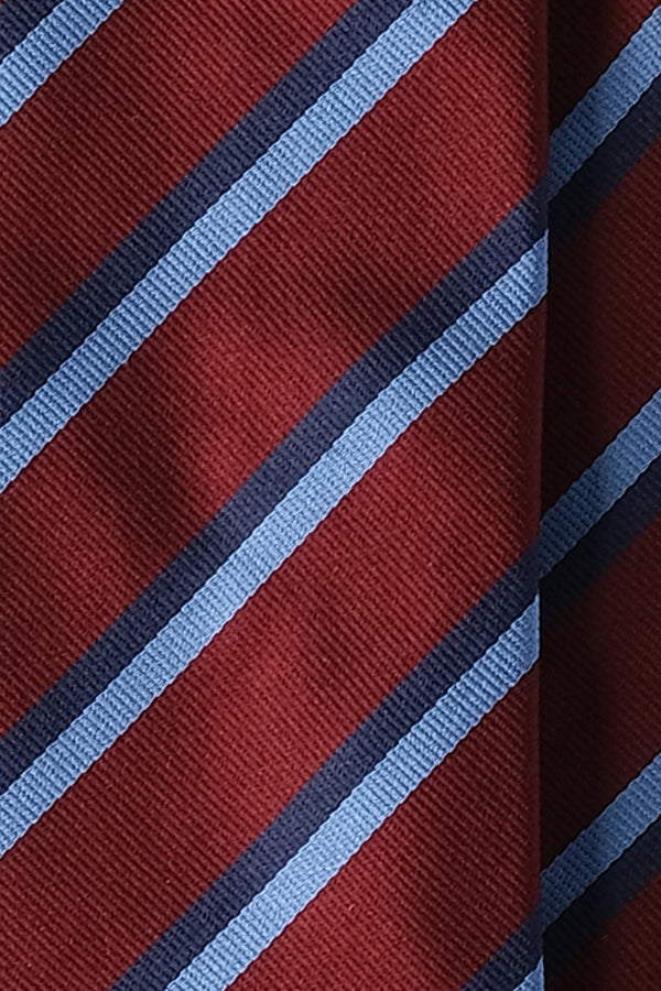 3-Fold Untipped Striped Silk Repp Tie - Burgundy / Light Blue / Navy - Brunati Como