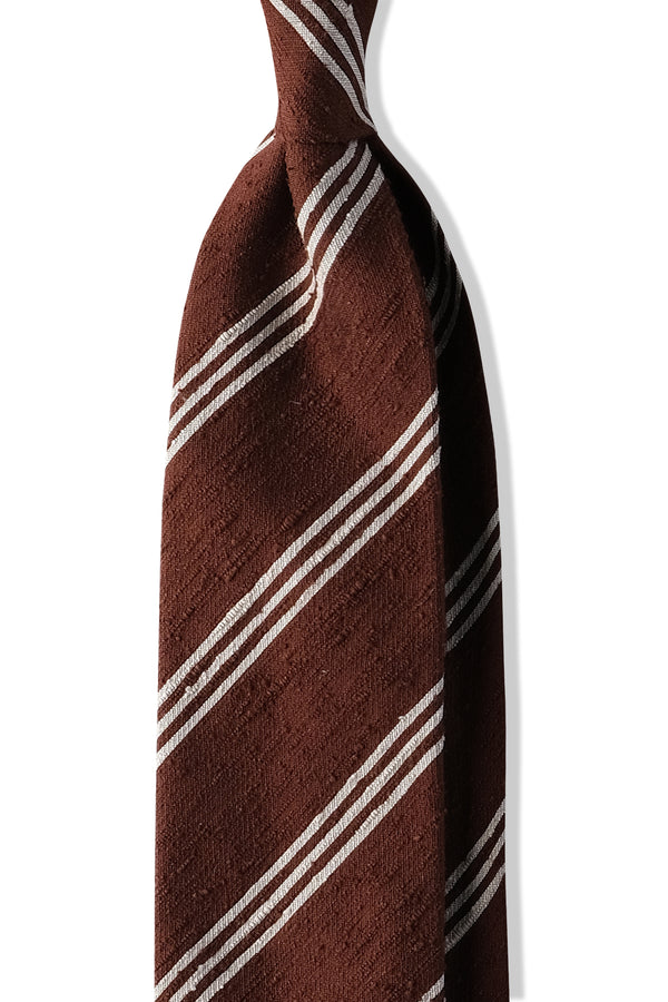 3-Fold Striped Silk Shantung Tie - Brown/White - Brunati Como