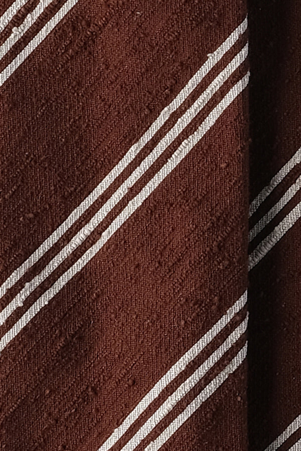 3-Fold Striped Silk Shantung Tie - Brown/White - Brunati Como