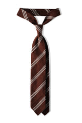 3-Fold Striped Silk Shantung Tie - Brown/White - Brunati Como