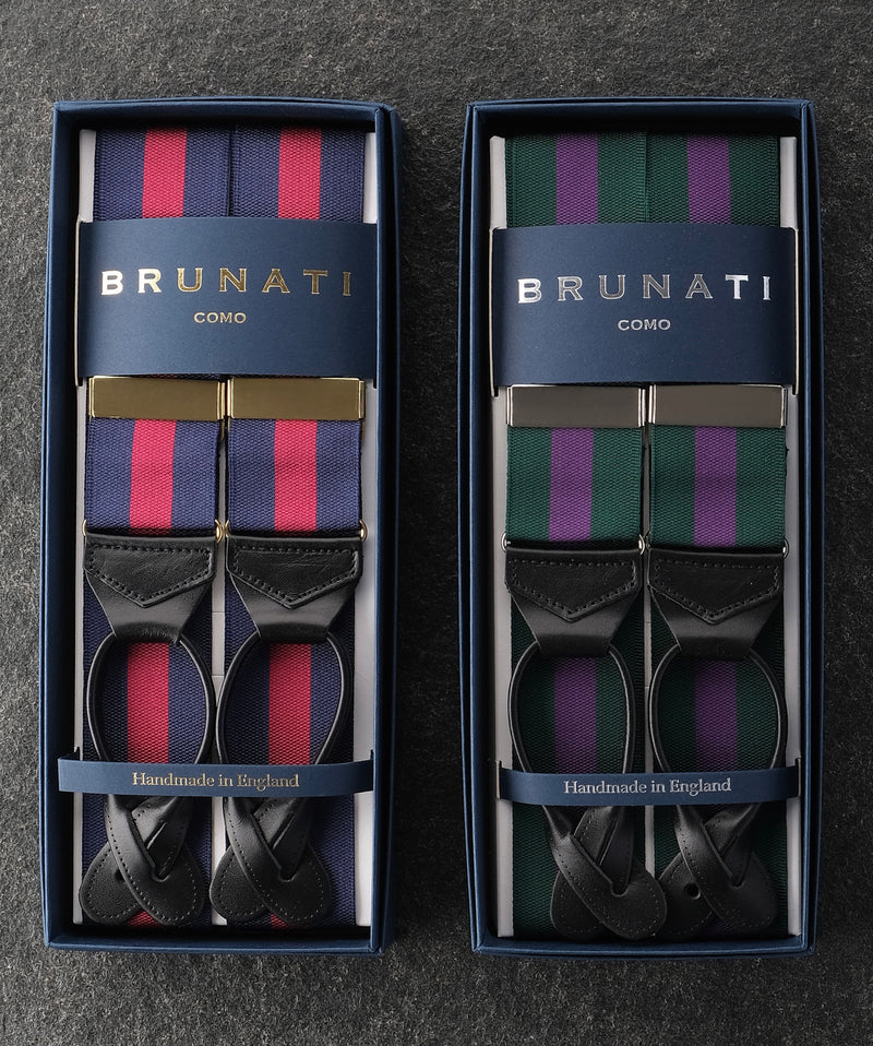 Striped Ribbed Rigid Braces - Blue/Burgundy - Brunati Como