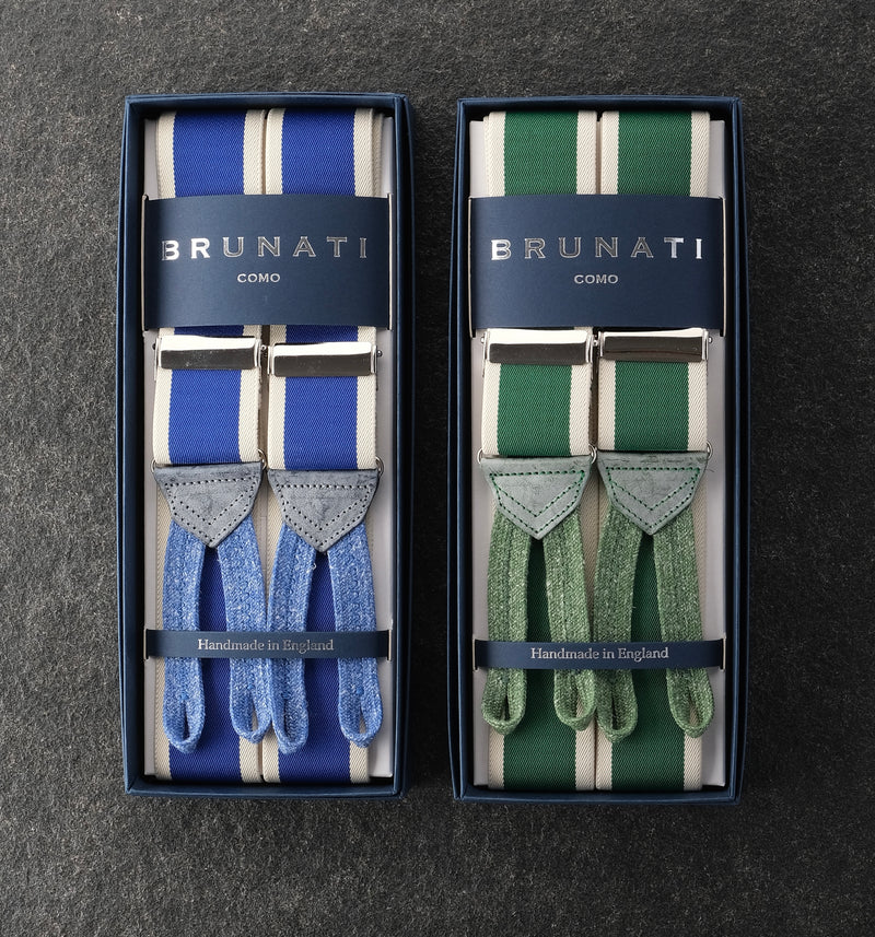 Striped Elastic Braces - Royal/Off White - Brunati Como