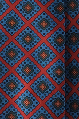 Handprinted Medallion Ancient Madder Silk Tie – Red / Light Blue / Orange / Forest - Brunati Como