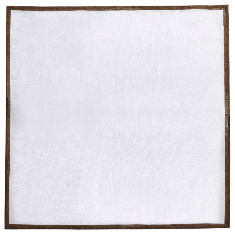 Shoestring Pocket Square Irish Linen - White/Brown - Brunati Como