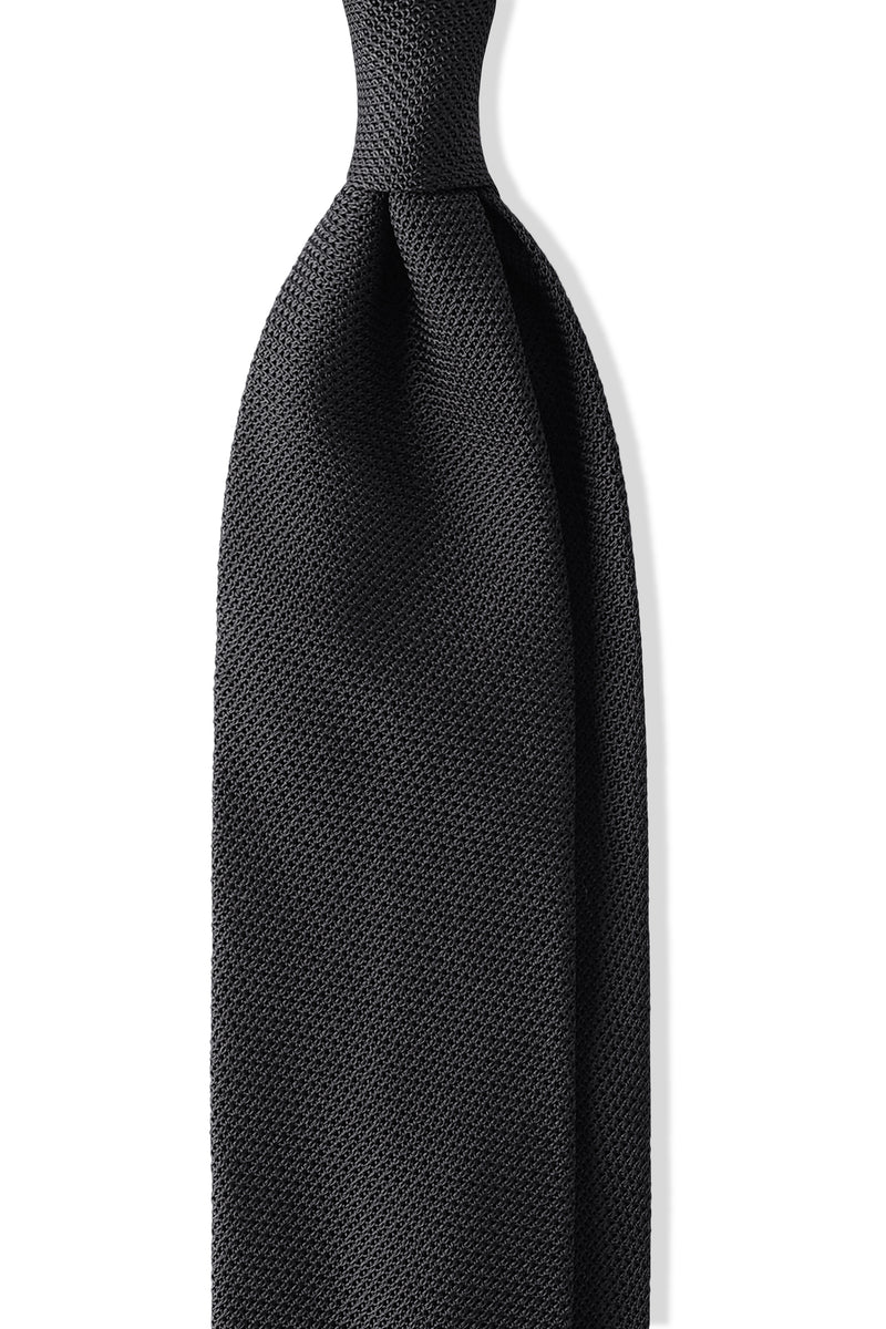 3-Fold Plain Silk Grenadine Tie - Black - Brunati Como
