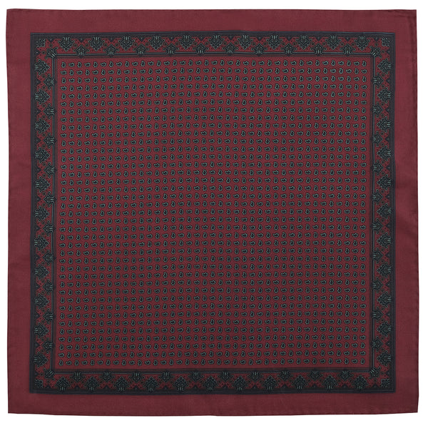 Handprinted Paisley Ancient Madder Silk Pocket Square - Burgundy - Brunati Como