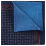 Handprinted Paisley Ancient Madder Silk Pocket Square - Navy - Brunati Como