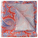 Paisley Handrolled Silk Pocket Square - Orange / Light Blue - Brunati Como