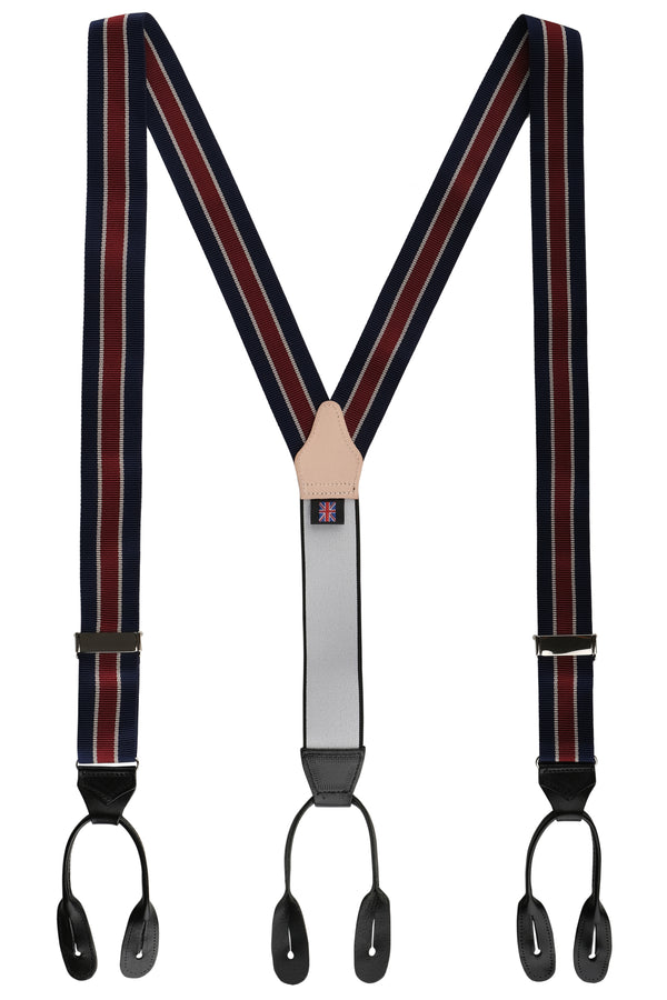Striped Ribbed Rigid Braces - Navy/Bordeaux - Brunati Como