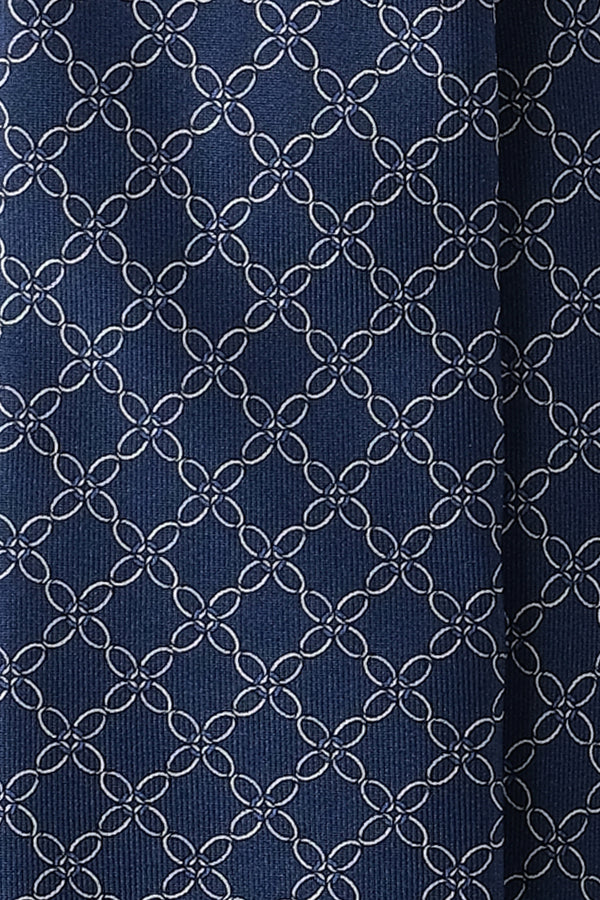 3-Fold Floral Chains Printed Silk Tie - Navy/Off-White - Brunati Como