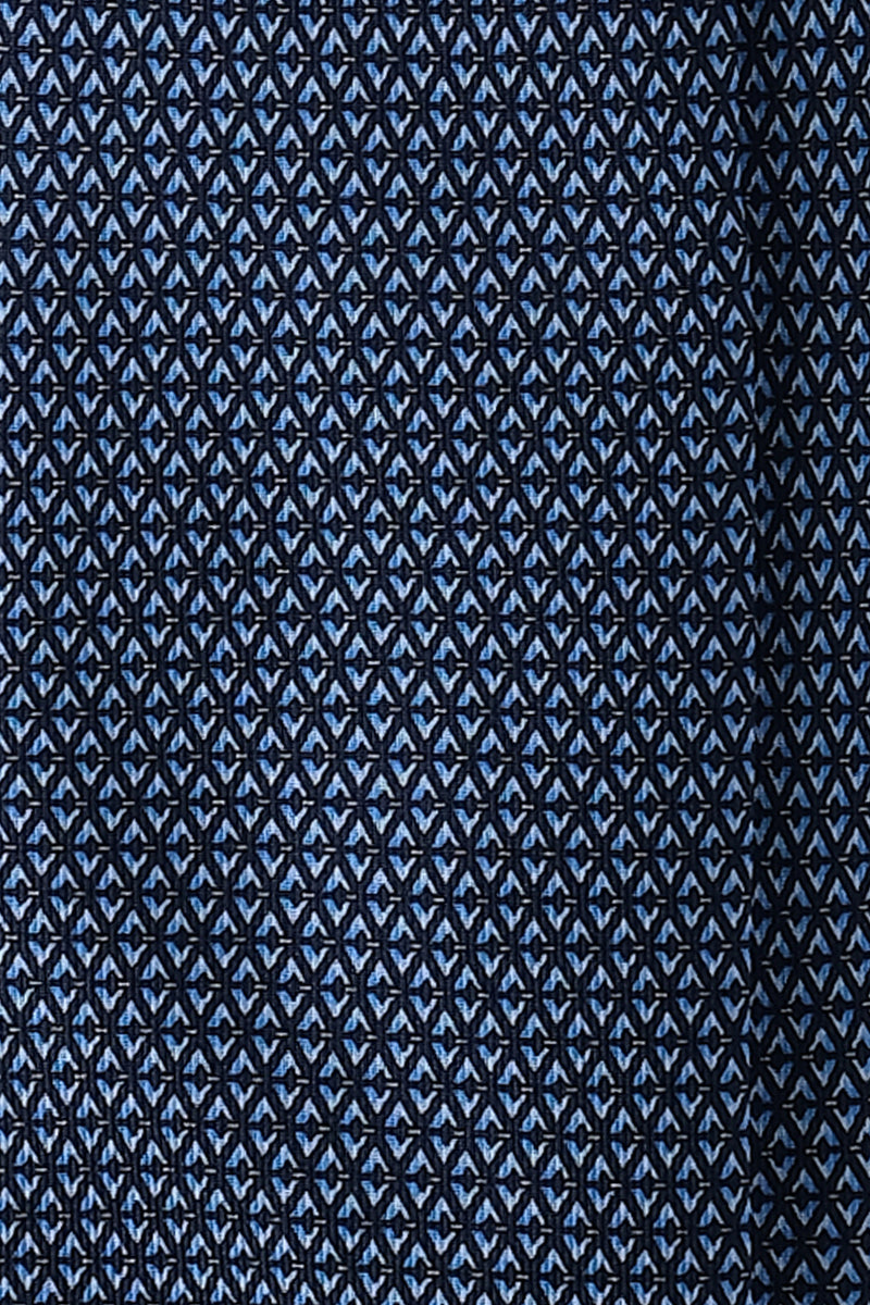 3-Fold Mosaic Pattern Printed Silk Tie - Navy/White/Royal Blue - Brunati Como