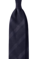 3-Fold Striped Silk Grenadine Tie - Dark Navy - Brunati Como