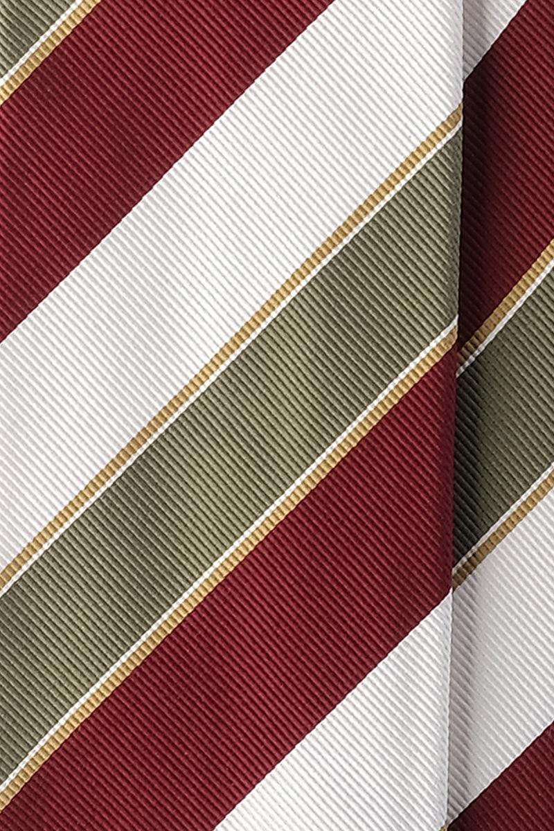 3-Fold Regimental Repp Silk Tie - Red / White / Olive / Gold - Brunati Como