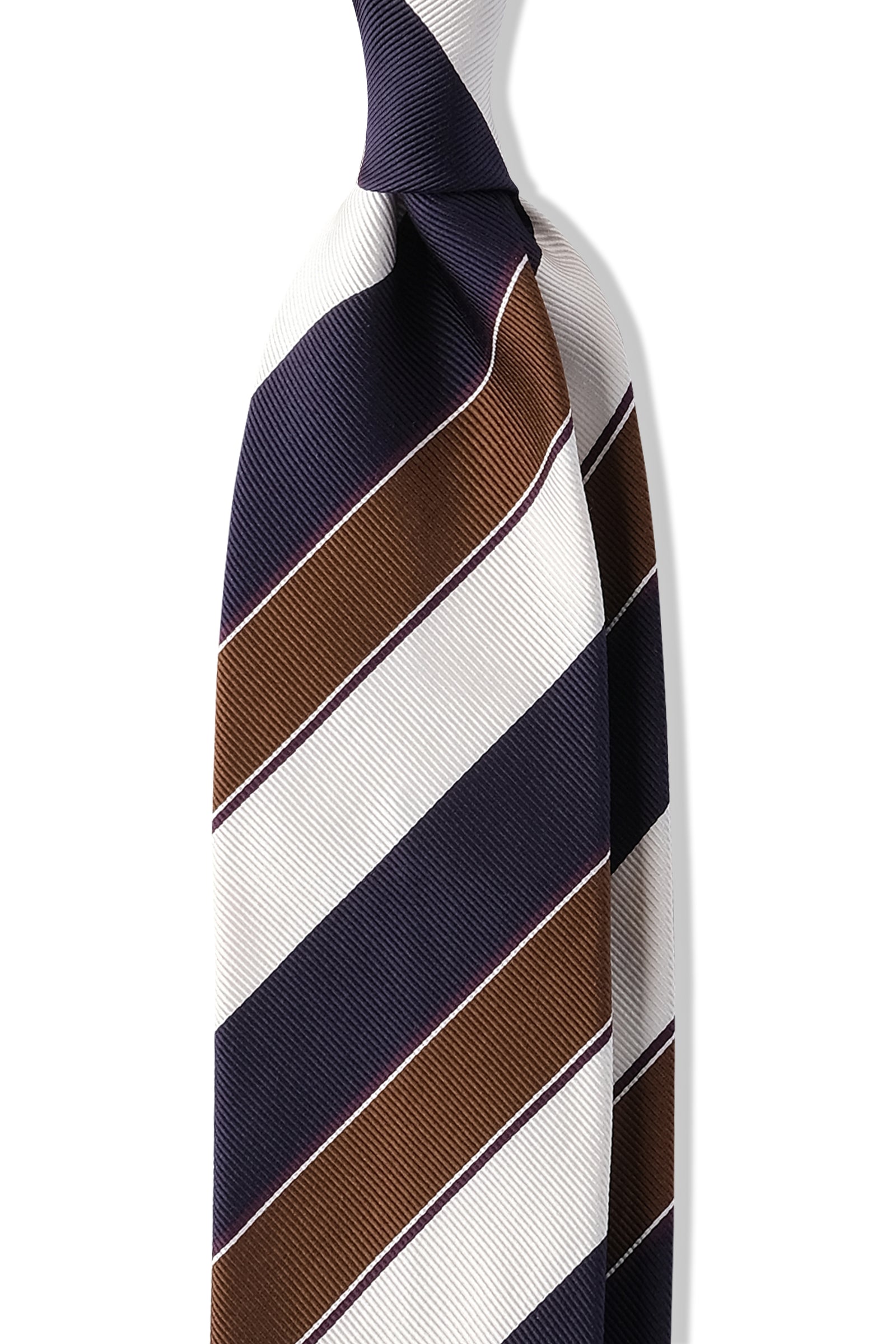3-Fold Regimental Repp Silk Tie - Navy / White / Mustard / Purple