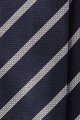 3-Fold Untipped Striped Silk Grenadine Tie - Navy / White - Brunati Como