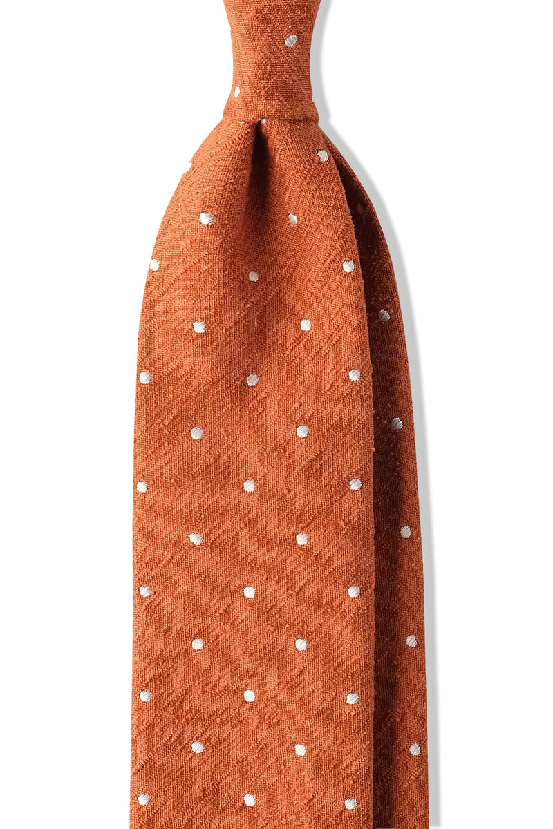 3-Fold Polka Dot Shantung Silk Tie – Ochre Orange - Brunati Como