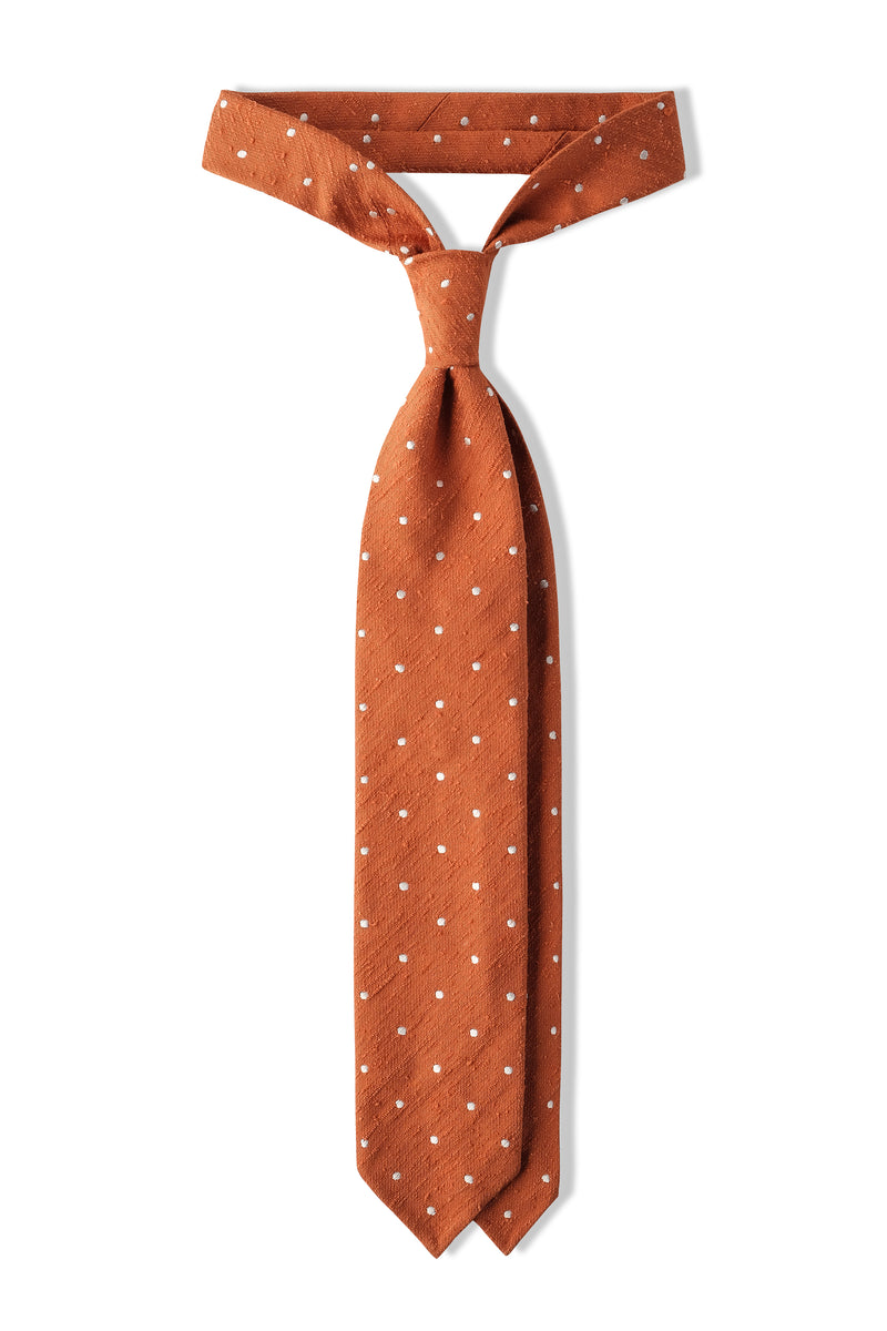 3-Fold Polka Dot Shantung Silk Tie – Ochre Orange - Brunati Como