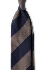 Handrolled Striped Silk Grenadine Jacquard Tie - Navy/Beige Gold - Brunati Como