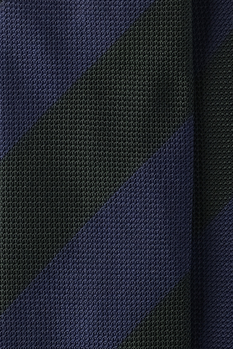 Handrolled Striped Silk Grenadine Jacquard Tie - Green/Navy - Brunati Como