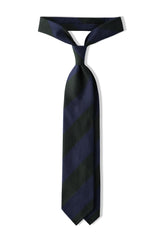 Handrolled Striped Silk Grenadine Jacquard Tie - Green/Navy - Brunati Como