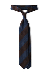 Handrolled Striped Silk Grenadine Jacquard Tie - Royal Blue/Gold Brown - Brunati Como