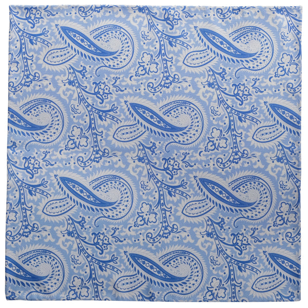 Paisley Handrolled Silk Pocket Square - White / Light Blue - Brunati Como