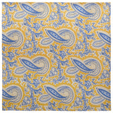Paisley Handrolled Silk Pocket Square - Yellow / Light Blue - Brunati Como