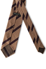 3-Fold Striped Silk Shantung Tie - Beige/Navy/Burgundy - Brunati Como