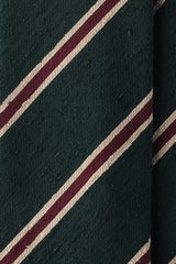 3-Fold Striped Silk Shantung Tie - Forest/Beige/Burgundy - Brunati Como