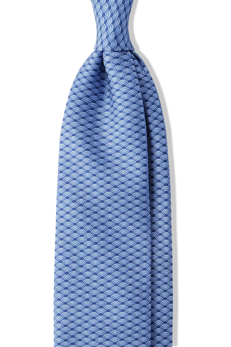 3-Fold Half Circle Pattern Printed Silk Tie - Light Blue/Blue/White - Brunati Como