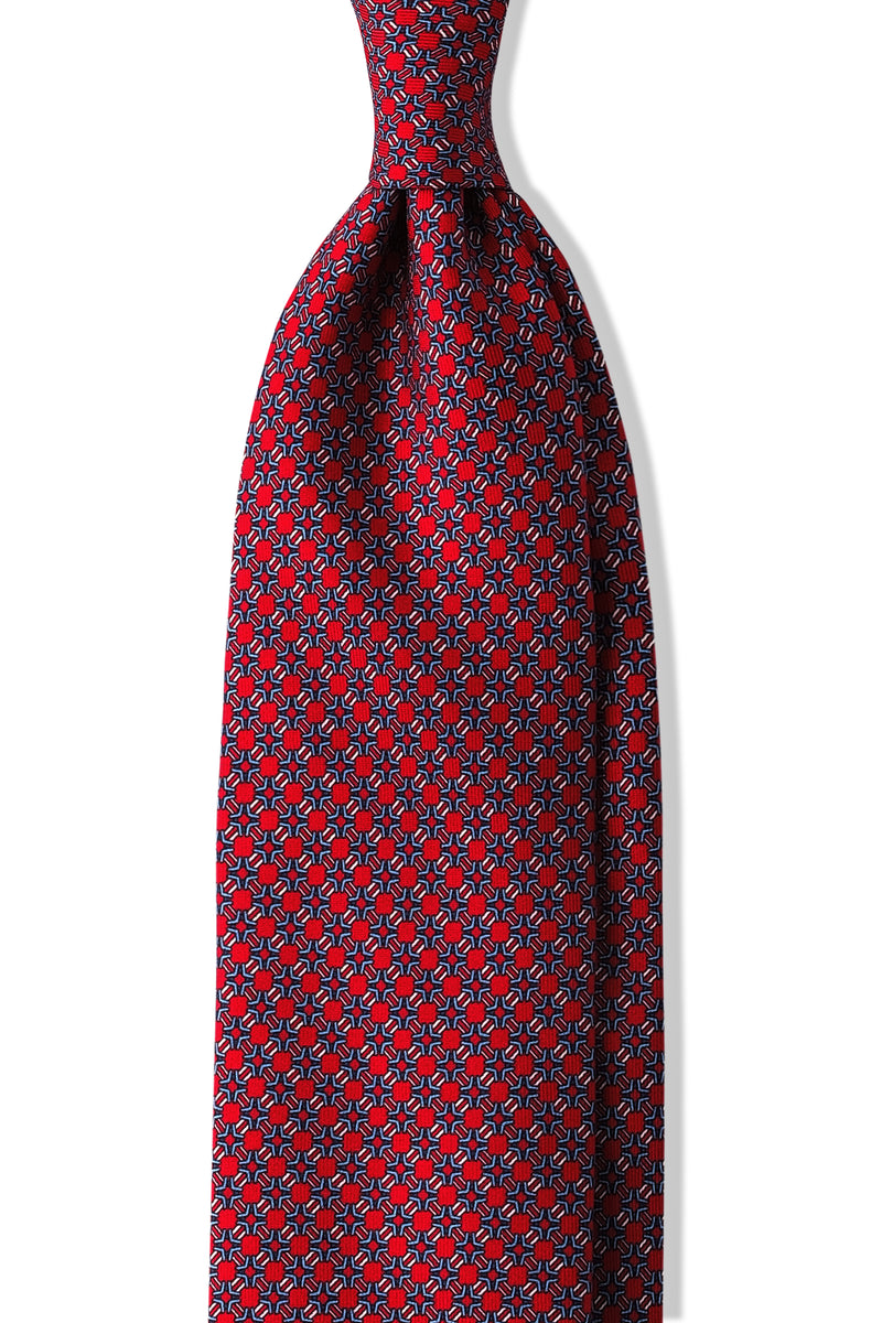 3-Fold Butterfly Chains Printed Silk Tie - Red/Light Blue/White - Brunati Como
