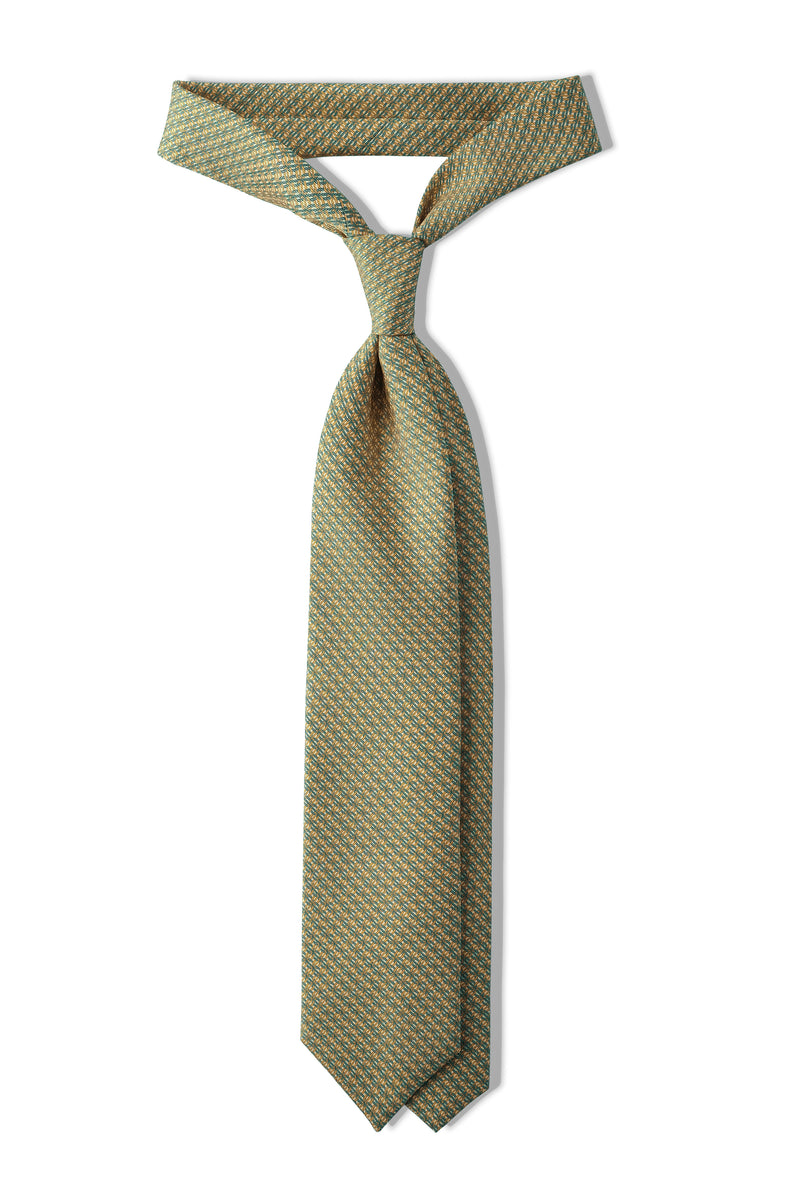 3-Fold Interlocking Chains Printed Silk Tie - Beige/Light Green/Gold - Brunati Como