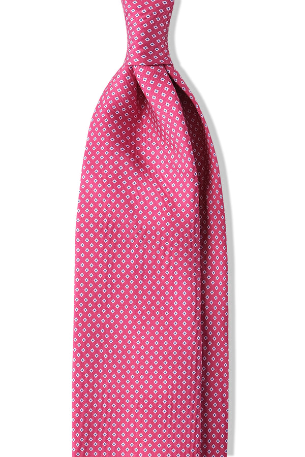 3-Fold Cube Patterned Printed Silk Tie - Pink/Blue/White - Brunati Como