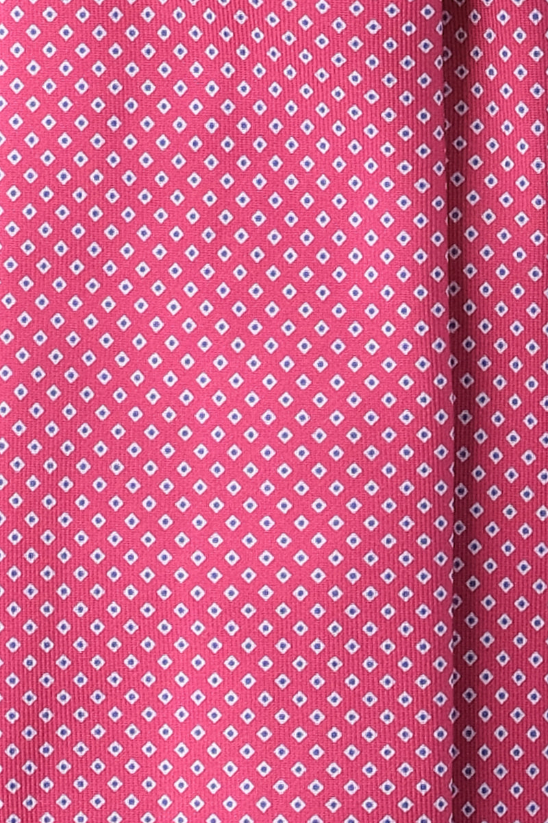 3-Fold Cube Patterned Printed Silk Tie - Pink/Blue/White - Brunati Como