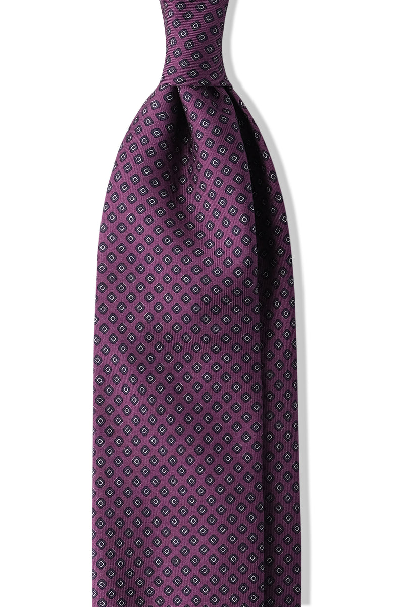 3-Fold Cube Patterned Printed Silk Tie - Purple/Grey/White - Brunati Como
