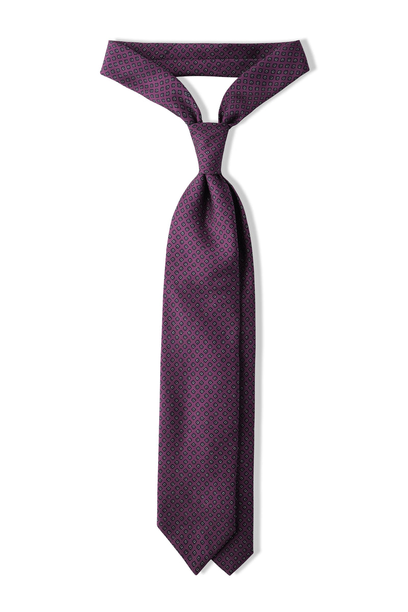 3-Fold Cube Patterned Printed Silk Tie - Purple/Grey/White - Brunati Como