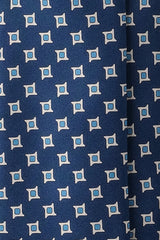 3-Fold Cube Patterned Printed Silk Tie - Navy/Beige/Light Blue - Brunati Como