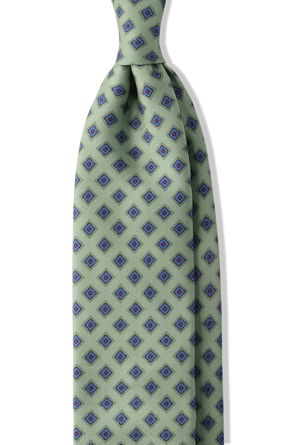 3-Fold Cube Patterned Printed Silk Tie - Light Green/Blue/Orange - Brunati Como