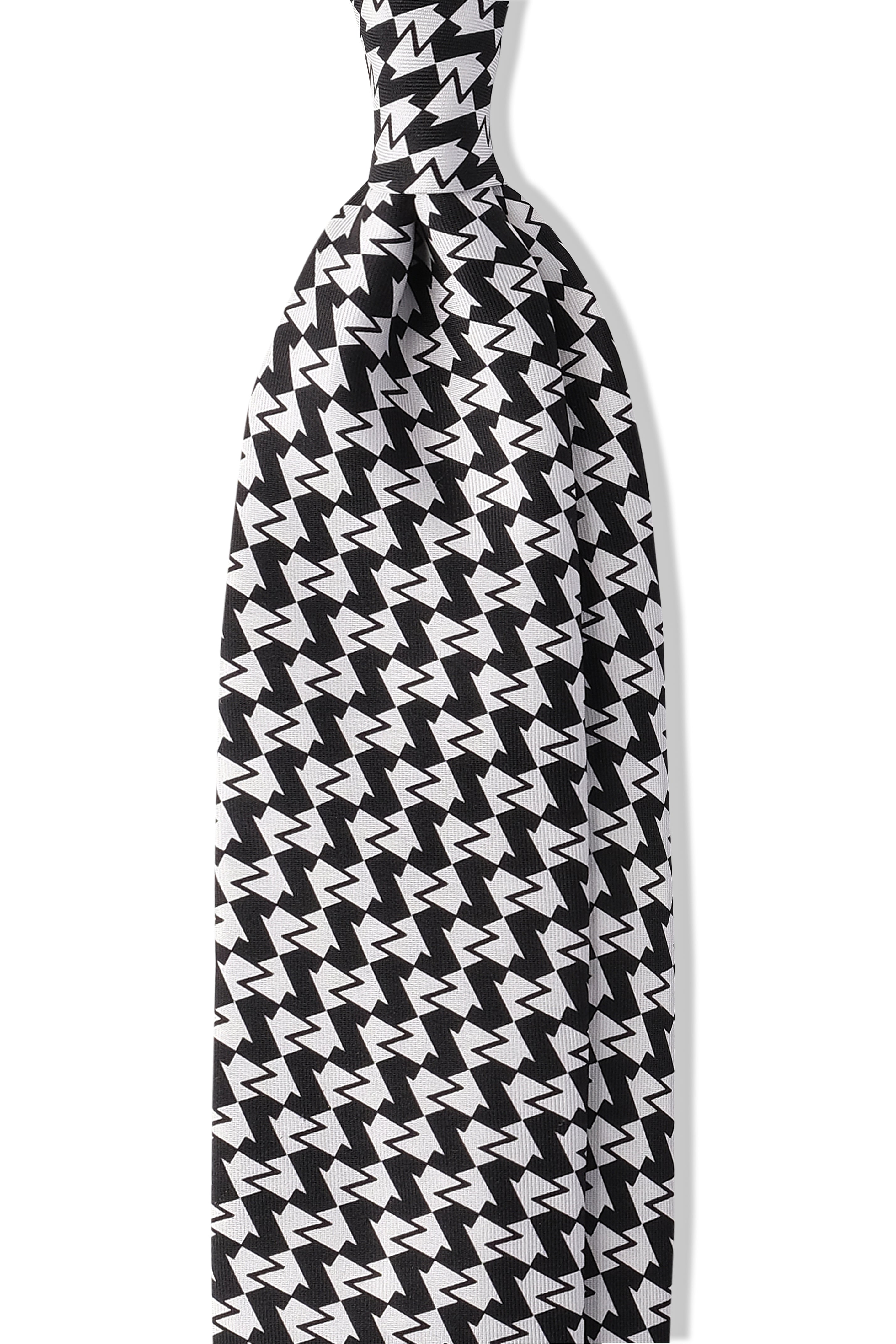 3-Fold Flash Patterned Printed Silk Tie - Black/White | Brunati Como®