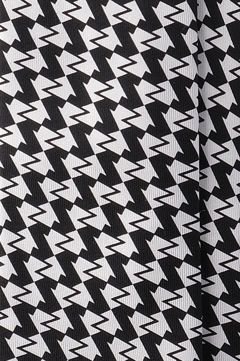 3-Fold Flash Patterned Printed Silk Tie - Black/White - Brunati Como
