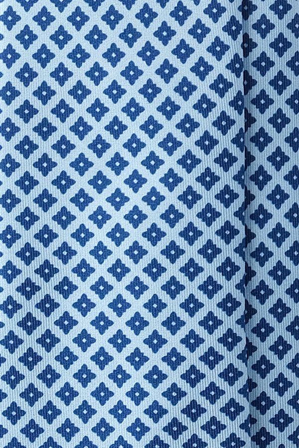 3-Fold Floral Printed Silk Tie - Light Blue/Blue - Brunati Como