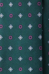 3-Fold Floral Printed Silk Tie - Forest Green/Pink/Light Blu/White - Brunati Como