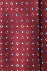 3-Fold Diamonds and Circles Patterned Printed Silk Tie - Red/Light Blue/Orange - Brunati Como