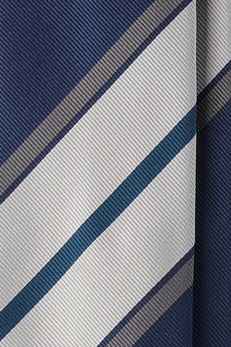 3-Fold Regimental Repp Silk Tie - Blue / Light Grey / Grey / Petrol - Brunati Como