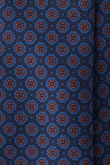 3-Fold Floral Ancient Madder Silk Tie - Navy/Blue/Orange - Brunati Como